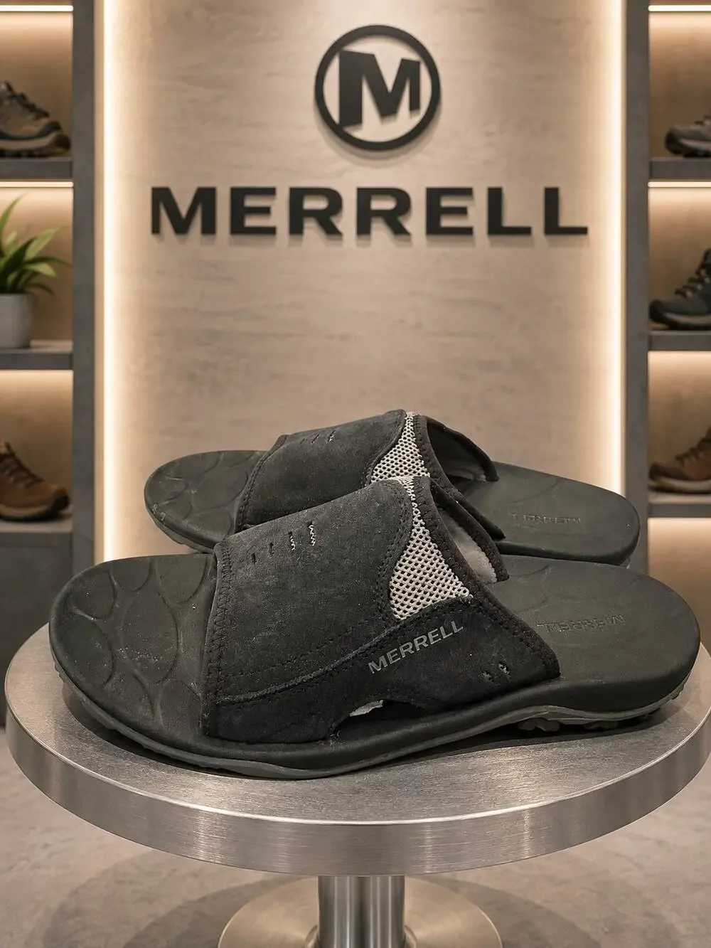 Merrell Mens Encore Slide Black Suede Mesh Comfort Sandals Size 11